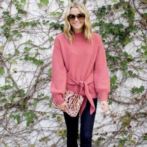 Nordstrom x Atlantic-Pacific Wool and Cashmere Blend Tie Sweater Rose Size Small
